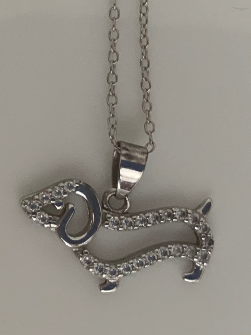 Sterling Silver 925 Dachshund Pendant Necklace – CZ Accents